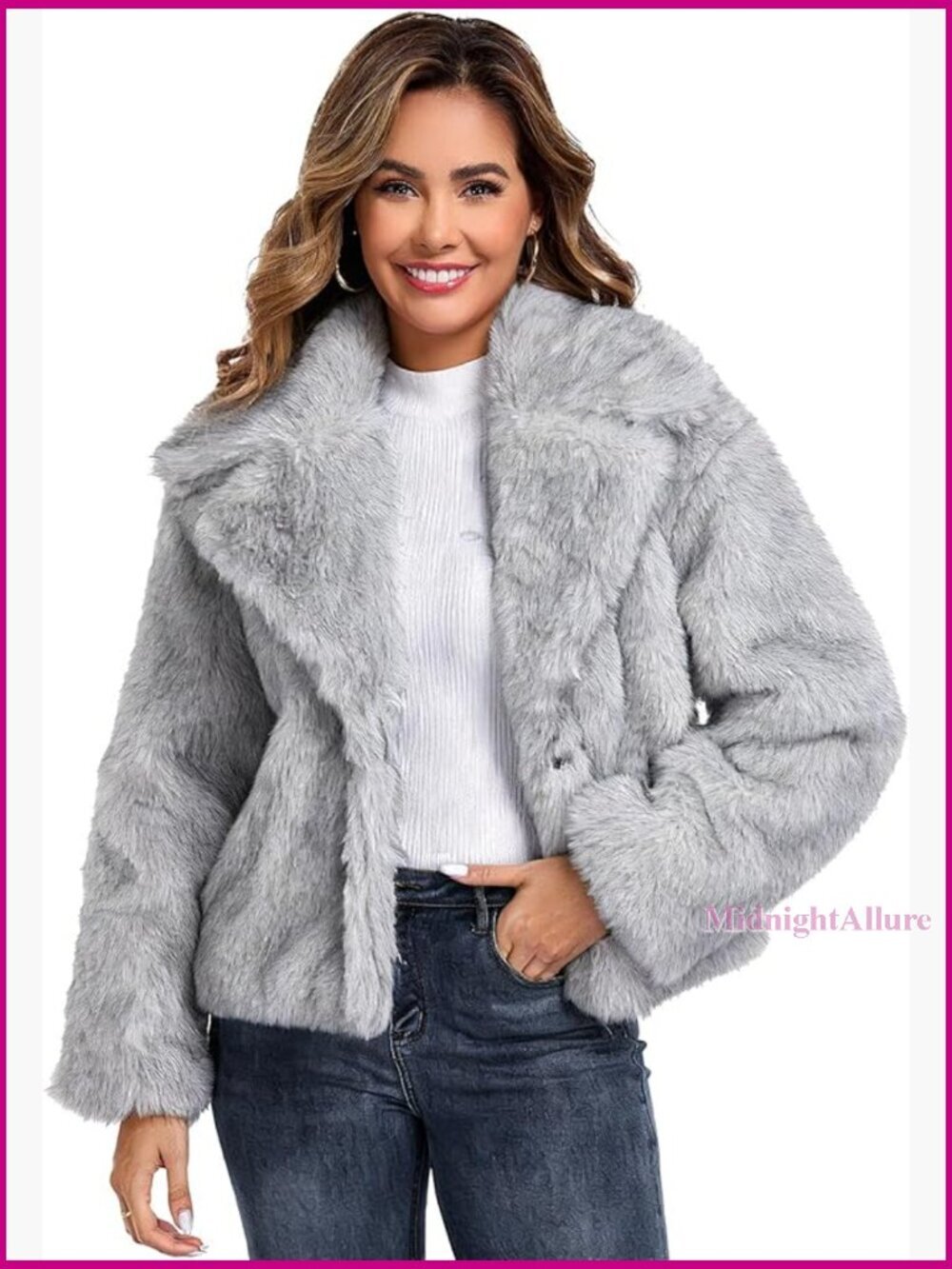 Women's Faux Fur Coat Fluffy Lapel Open Front Short Jacket Winter Outerwear
